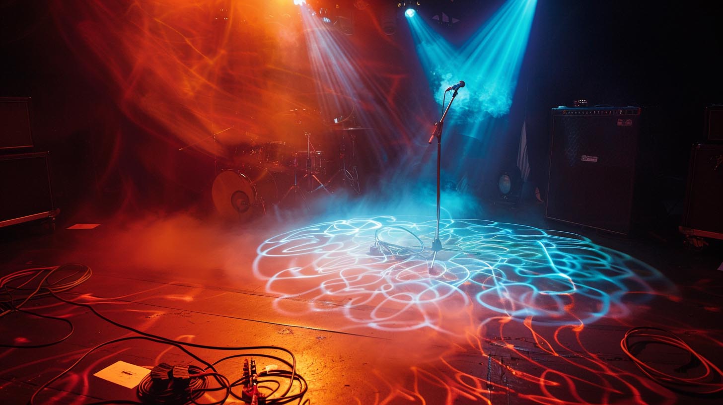 After The Sun live soundscape — glowing instruments and LED reflections.